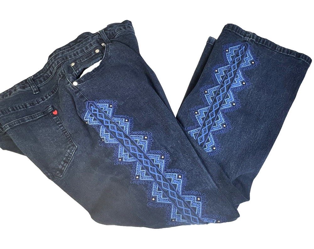 Denim 24/7 Embroidered Jeans Women 20 Petite Straight Leg Western Festival Boho
